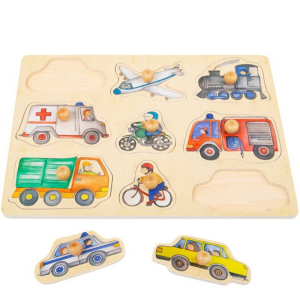 Puzzle vkládací - Dopravní prostředky dřevěné, 9ks (Small foot)