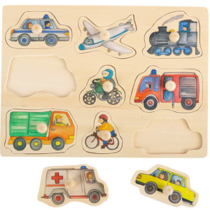 Puzzle vkládací - Dopravní prostředky dřevěné, 9ks (Small foot)