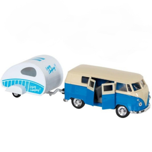 Kovový model - Auto Volkswagen T1 Bus (1963) + přívěs, 1:34-39