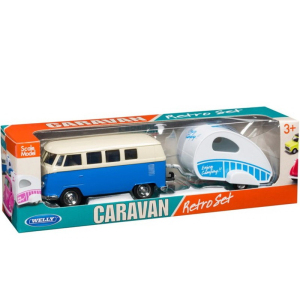 Kovový model - Auto Volkswagen T1 Bus (1963) + přívěs, 1:34-39