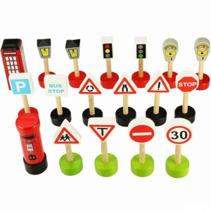 Vláčkodráha set příslušenství - Dopravní značky, 18ks (Bigjigs)