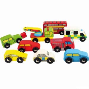 Vláčkodráha auta - Sada aut, 9ks (Bigjigs)