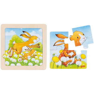 Puzzle pro nejmenší - Na desce, Mláďata zvířátek, 4 dílky, 1ks (Goki)