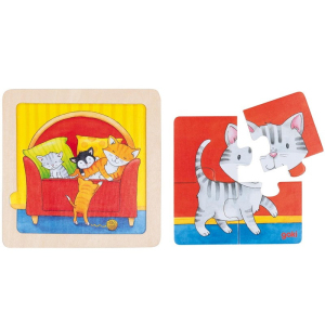 Puzzle pro nejmenší - Na desce, Mláďata zvířátek, 4 dílky, 1ks (Goki)