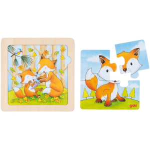 Puzzle pro nejmenší - Na desce, Mláďata zvířátek, 4 dílky, 1ks (Goki)
