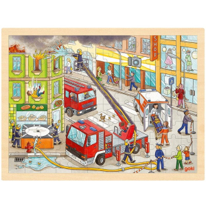 Puzzle na desce - Velké A3, Hasičský zásah, 96 dílků (Goki)