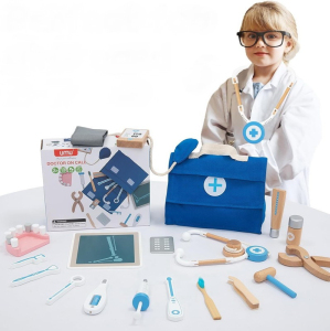 Malý doktor - Doktorská sada dřevěná modrá (UMU)