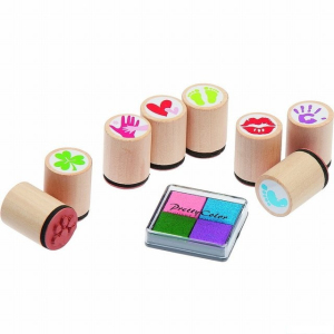 Razítka dřevěná - Symboly + poduška v dóze, 8ks (Goki)