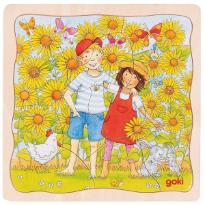 Puzzle vícevrstvé - Sázení slunečnic, 3 vrstvy, 30ks (Goki)