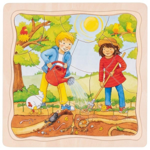 Puzzle vícevrstvé - Sázení slunečnic, 3 vrstvy, 30ks (Goki)