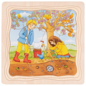 Puzzle vícevrstvé - Sázení slunečnic, 3 vrstvy, 30ks (Goki)