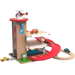 Garáž dřevěná - Patrová s výtahem a vláčkodráhou (2Kids Toys)