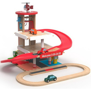 Garáž dřevěná - Patrová s výtahem a vláčkodráhou (2Kids Toys)
