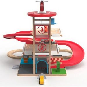 Garáž dřevěná - Patrová s výtahem a vláčkodráhou (2Kids Toys)