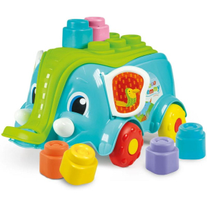 Clemmy baby soft - Vozík slůně a 10 kostek
