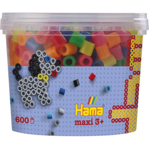 Hama zažehlovací korálky - MAXI Kyblík, 600ks 6 barev neonové