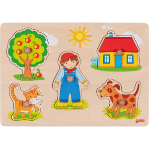 Puzzle vkládací - Pejsek a kočička, 5ks (Goki)