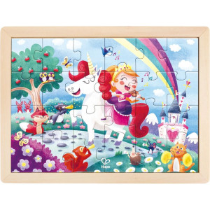 Puzzle na desce - 2v1 Jednorožec a přátelé, 24ks (Hape)