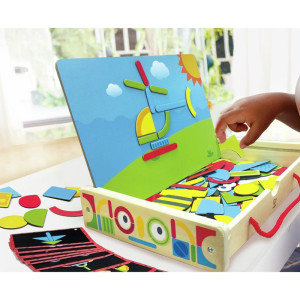 Puzzle magnetické - Kufřík dřevěný s tvary (Hape)