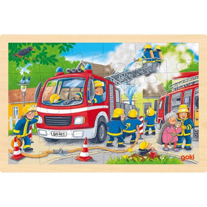 Puzzle na desce - Hasičský zásah, 24 dílků (Goki)