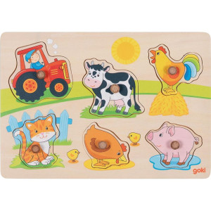 Puzzle vkládací - Na farmě dřevěné, 6ks (Goki)