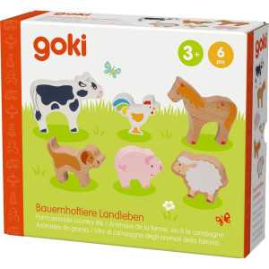 Zvířátka dřevěné - Sada farma, 6ks (Goki)
