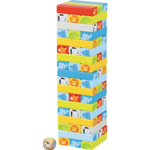 Jenga barevná - Se zvířátky a kostkou (Goki)