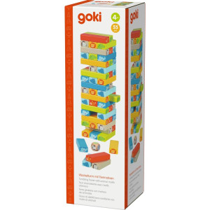 Jenga barevná - Se zvířátky a kostkou (Goki)
