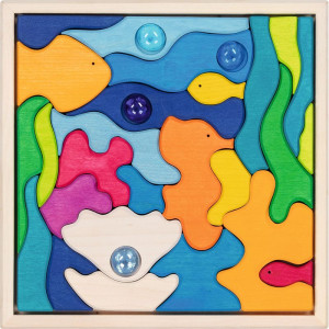 Mozaika - Dřevěná z masivu, kostky Mořský svět, 30 dílků (Goki)