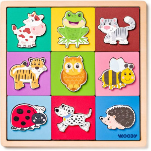 Puzzle pro nejmenší - Na desce, Zvířátka tvary-barvy (Woody)