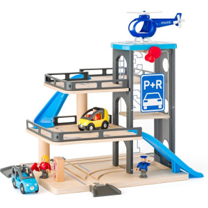 Garáž dřevěná - S výtahem, autíčky a heliportem (Woody)