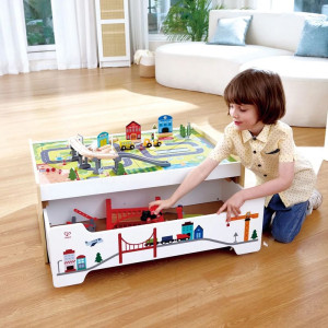 Vláčkodráha Hape - S hracím stolem a úložným prostorem, 75 dílů