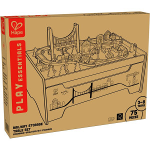 Vláčkodráha Hape - S hracím stolem a úložným prostorem, 75 dílů