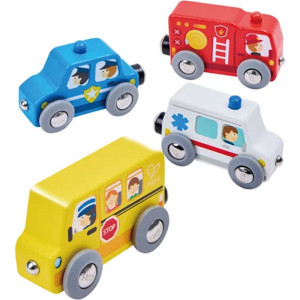 Vláčkodráha auta - Městská vozidla, 4ks (Hape)