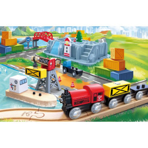 Vláčkodráha Hape - V úložném boxu, Přístaviště, 50 dílů