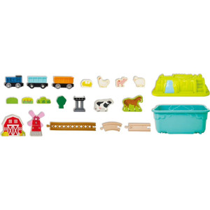 Vláčkodráha Hape - V úložném boxu, Farma, 40 dílů