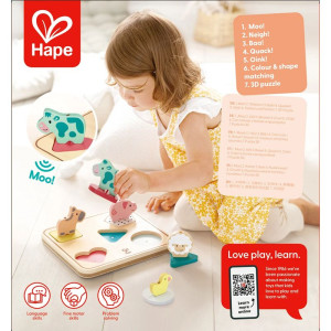 Puzzle muzikální - Zvířátka a tvary, 5ks (Hape)