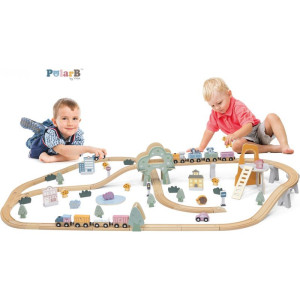 Vláčkodráha Viga - PolarB pastelová se zvířátky, 90 dílů