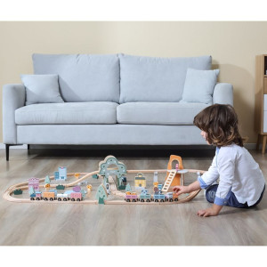 Vláčkodráha Viga - PolarB pastelová se zvířátky, 90 dílů