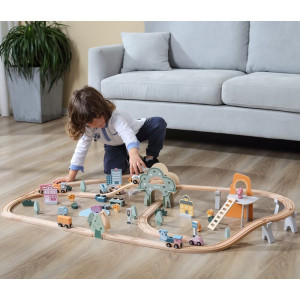 Vláčkodráha Viga - PolarB pastelová se zvířátky, 90 dílů