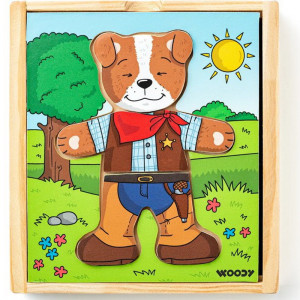 Puzzle oblékání - Šatní skříň pejsek, 18ks (Woody)