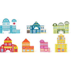 Kostky - Barevné v kyblíku, Stavebnice město, 115ks (Woody)