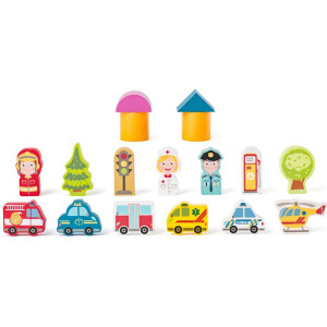 Kostky - Barevné v kyblíku, Stavebnice město, 115ks (Woody)