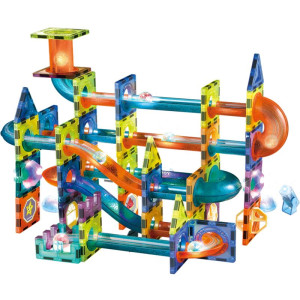 Magnetická stavebnice - Kuličkodráha se světlem, 110 dílků (Alltoys)