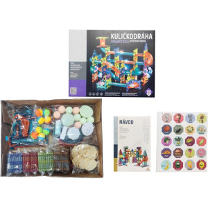 Magnetická stavebnice - Kuličkodráha se světlem, 110 dílků (Alltoys)
