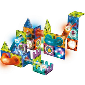 Magnetická stavebnice - Kuličkodráha se světlem, 75 dílků (Alltoys)
