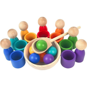 Didaktická pomůcka - Duhové panenky s míčky, 7 barev (2Kids Toys)