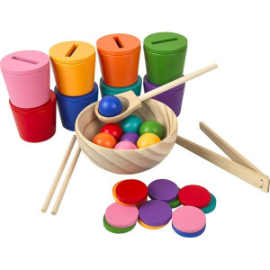 Didaktická pomůcka - Duhové kuličky, mince a kalíšky, 8 barev (2Kids Toys)
