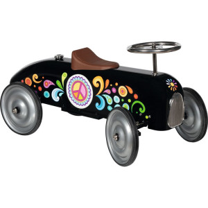 Odrážedlo kovové - Historické auto, černé Hippies (Goki)