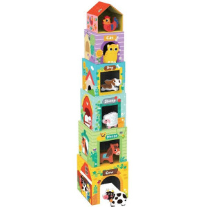 Pyramida z kartónu - Farma, 6 kostek + zvířátka (2Kids Toys)